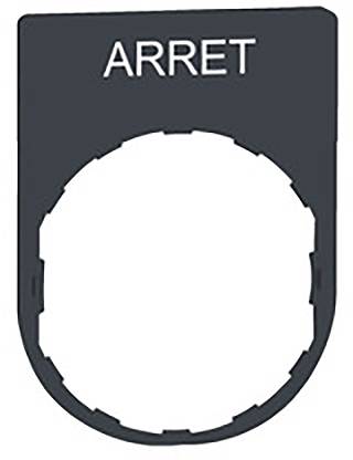 'ARRET' steht oben auf einem schwarzen, halbkreisförmigen Schild mit einer leeren runden Ausstanzung darunter.