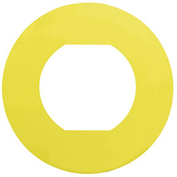 Ein gelber Donut mit einem achteckigen Loch in der Mitte auf weißem Hintergrund.