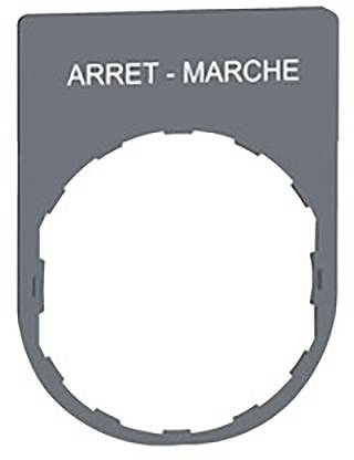 Graue Abdeckung mit Aufschrift 'ARRET - MARCHE', passend für kreisförmigen Knopf oder Schalter.