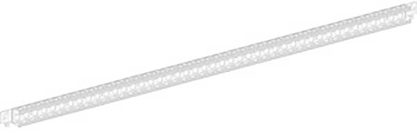 Das Bild zeigt eine weiße linear angeordnete Struktur mit regelmäßigen Aussparungen, die wie eine Kette oder ein Gitter aussieht.