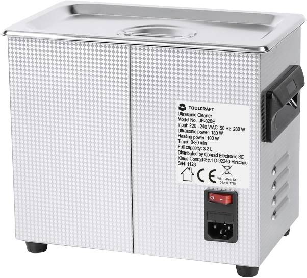 TOOLCRAFT USC-320 Ultraschallreiniger Schmuck, Bürobedarf, Werkstatt 280W 3.2l mit Heizung, mit Reinigungskorb