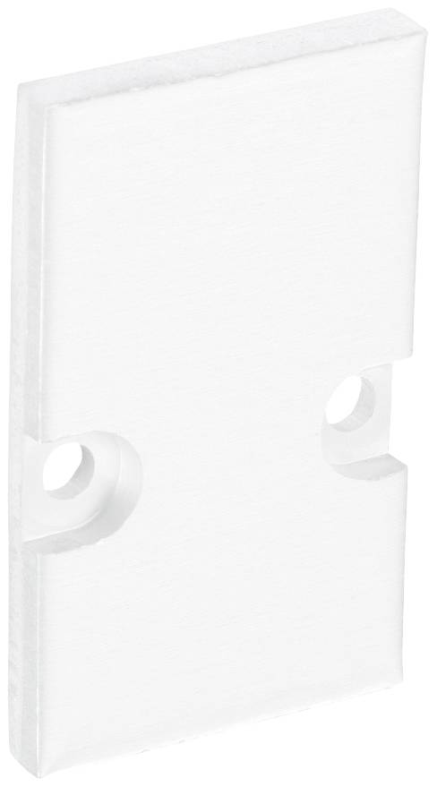 Ein weißer rechteckiger Kunststoffblock mit zwei kreisförmigen Löchern.