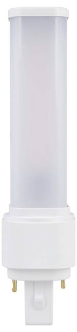 Eine einzelne Leuchtstofflampe mit weißem Sockel und zwei Stiften, entwickelt für energiesparende Innenbeleuchtung.