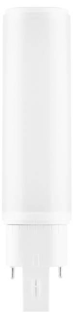 Eine weiße, zylindrische LED-Glühbirne mit zwei Metallstiften zur Verbindung, entwickelt für energieeffiziente Beleuchtungslösungen.