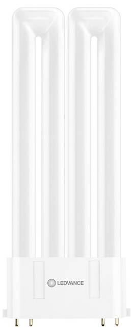 Eine U-förmige LED-Glühbirne mit Stiften an der Basis, mit der Marke 