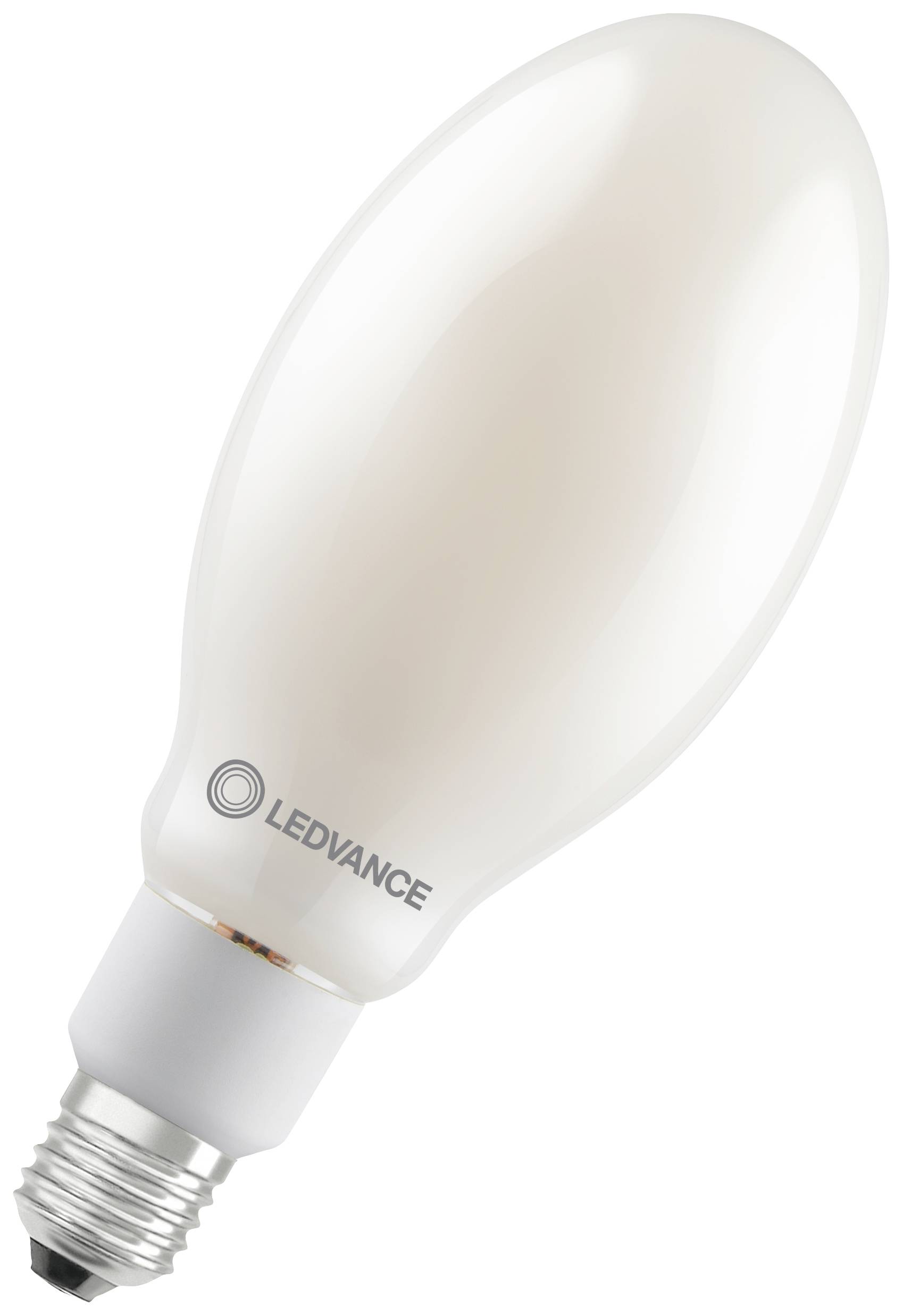 Eine LED-Glühbirne mit E27-Sockel, Birnenform, von der Marke LEDVANCE, geeignet für energiesparende Beleuchtungslösungen.