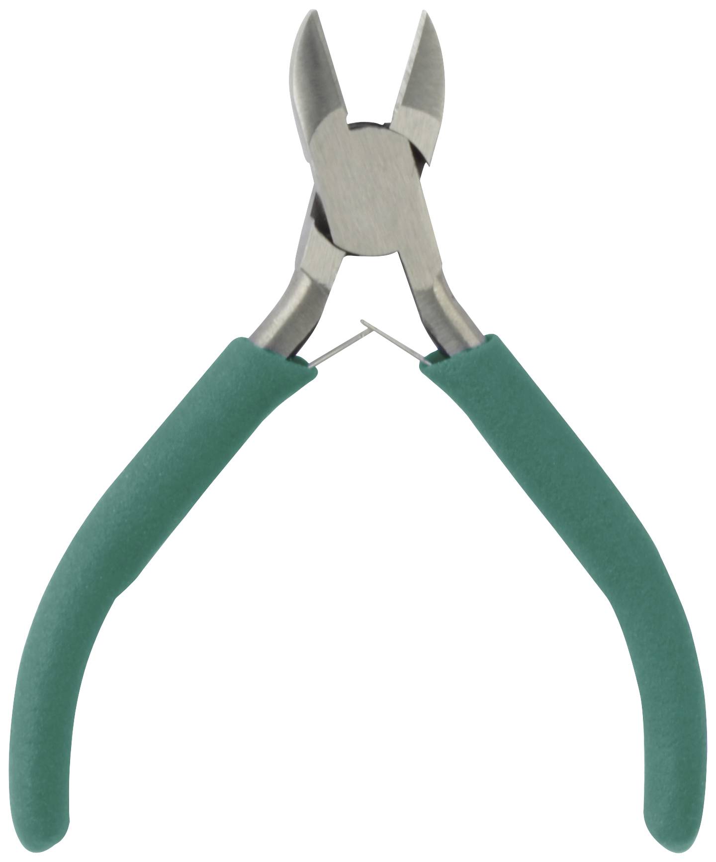 Seitenschneider mit grünen Griffen auf weißem Hintergrund. Essenzielles Werkzeug zum Schneiden von Drähten und Kabeln.