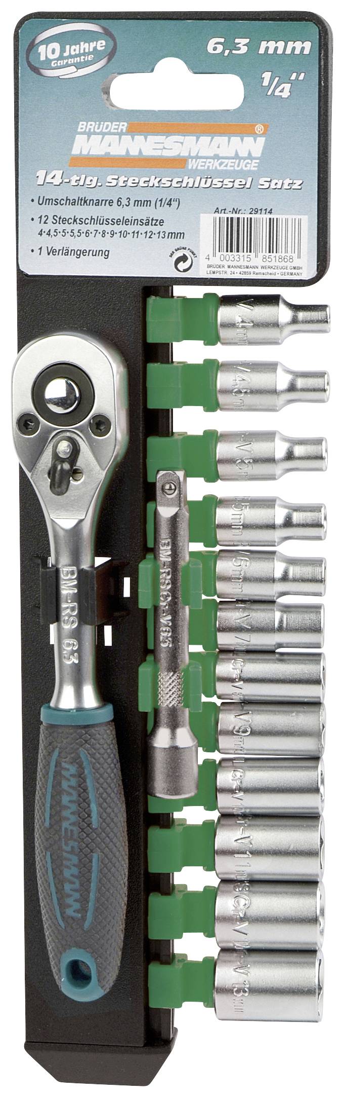 Brüder Mannesmann M29114 1/4" (6.3 mm) Steckschlüsselsatz 4, 4.5, 5, 5.5, 6, 7, 8, 9, 10, 11, 12, 1