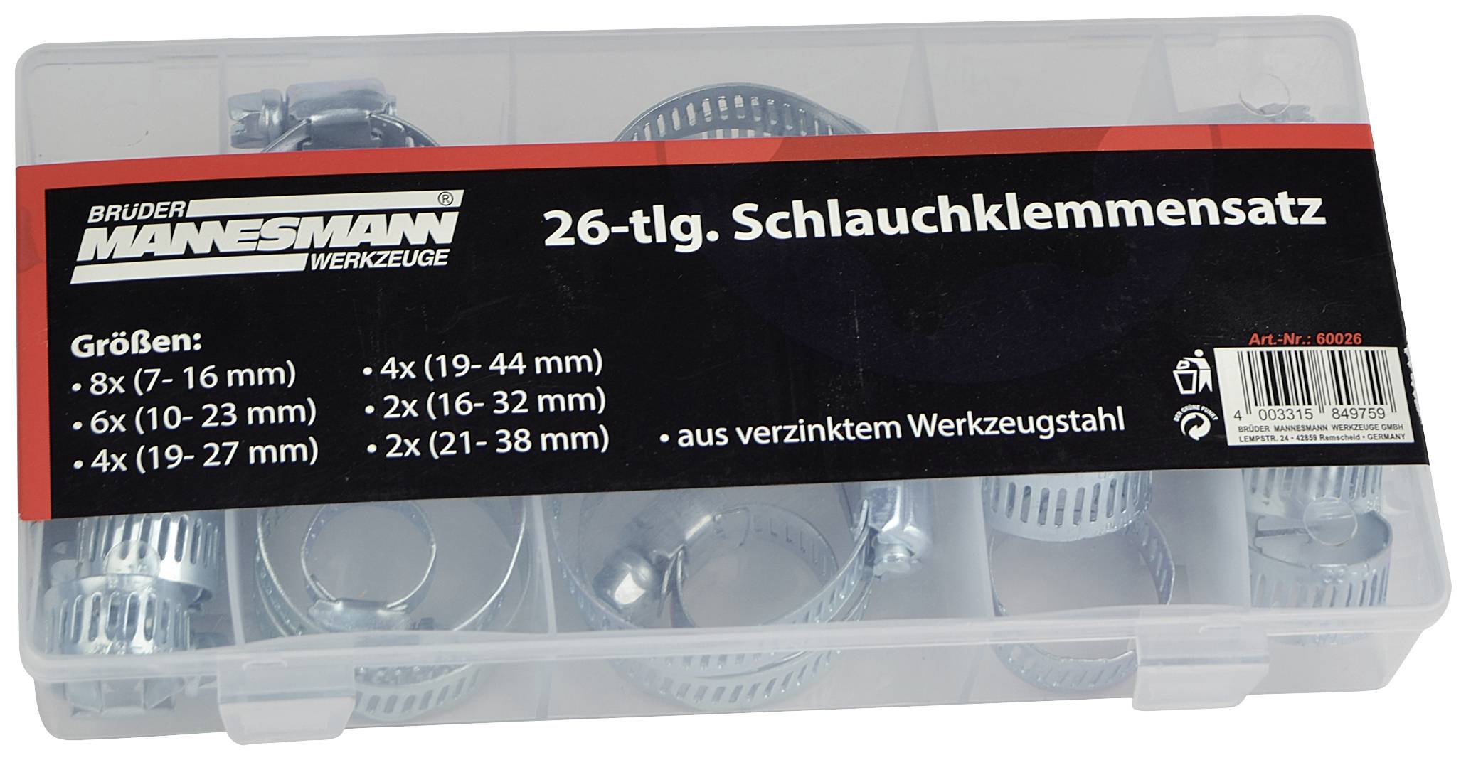 Brüder Mannesmann Schlauchschellen M60026 Bündel-Ø-Bereich 7 bis 44 mm 1 Set