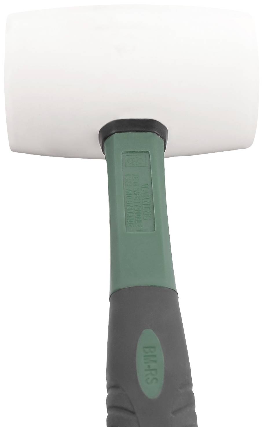 Gummihammer mit weißem Kopf und grünem Griff, geeignet für Bau- oder Heimwerkerarbeiten.