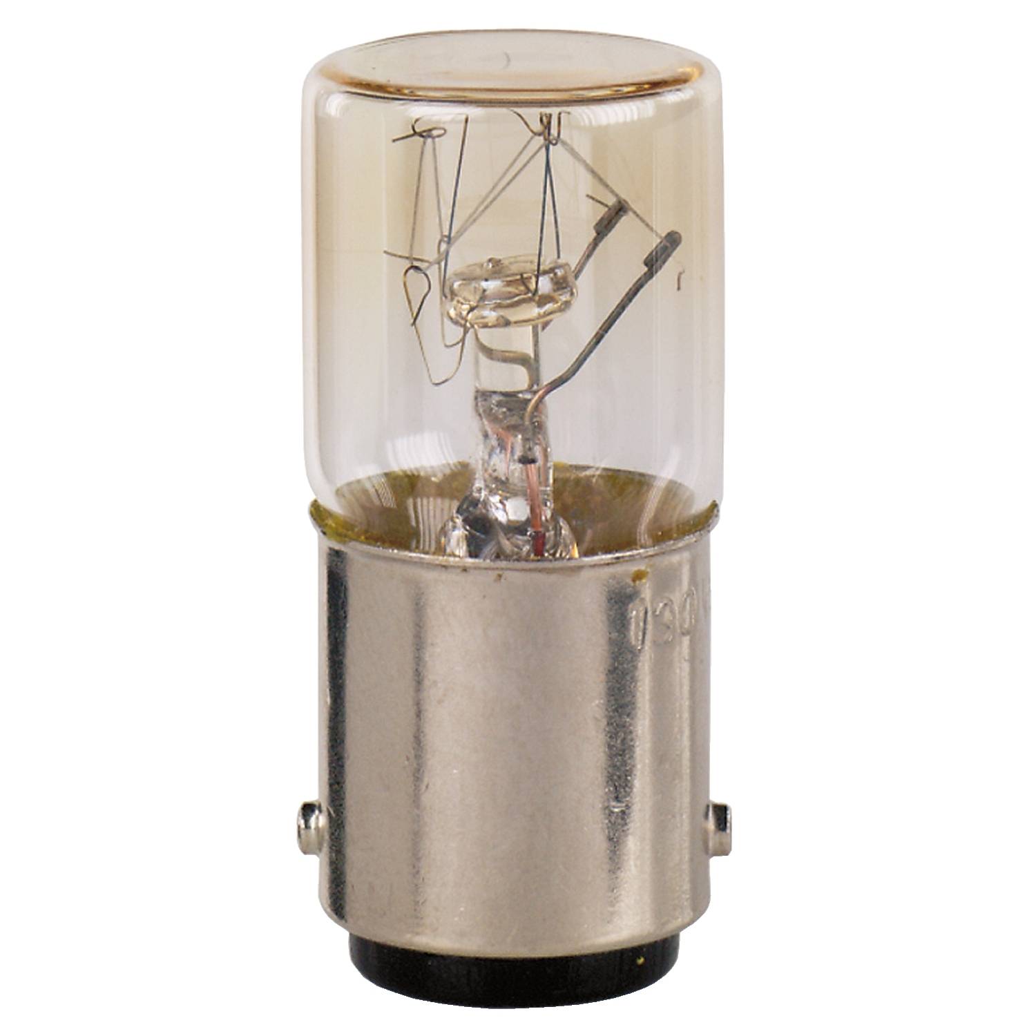 Eine einzelne Glühbirne mit Metallfassung und Glasgehäuse, aufgenommen vor weißem Hintergrund.