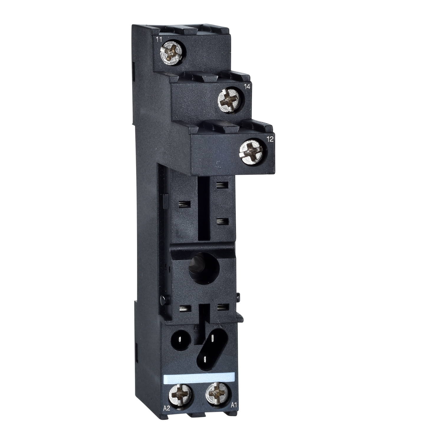Ein schwarzes elektromechanisches Bauelement mit mehreren Schraubanschlüssen, typischerweise verwendet als Schütze oder Relais in elektrischen Schaltungen.