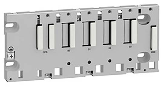 Graues, rechteckiges elektrisches Modul mit mehreren Schlitzen zur Befestigung und numerischen Markierungen von 0 bis 5.