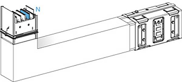 Technische Zeichnung eines rechteckigen Bauteils mit sichtbaren elektrischen Anschlüssen oben. Markierung 'N' zeigt eine spezielle Komponente an.