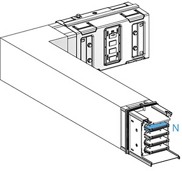 Ein Diagramm zeigt einen Verbindungsschnittpunkt in einem elektrischen Verteilerkanal, markiert mit 'N' für Neutralleiter.