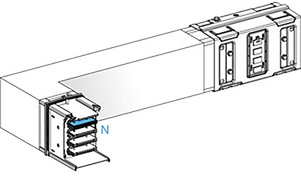 Diagramm eines elektrischen Stecksystems mit geöffneter Abdeckung, das mehrere Steckplätze zeigt, gekennzeichnet mit 'N'.
