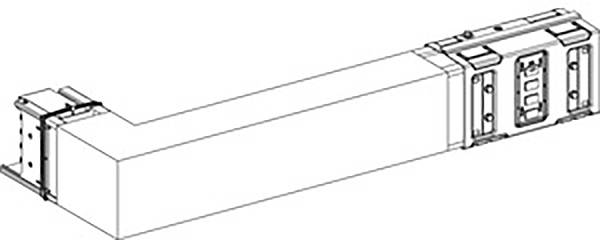 Schwarz-Weiß-Zeichnung eines rechteckigen Aluminiumprofils mit einer integrierten Führungsschiene und Verbindungsstellen.