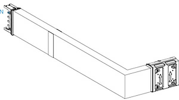Illustration eines L-förmigen Verbindungselements mit Befestigungsmechanismen an beiden Enden. Verwendet für strukturelle Verbindungen.