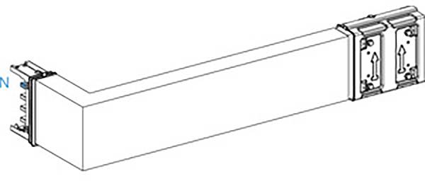 Illustration eines langen, rechtwinkligen Kabelkanals mit Befestigungselementen an beiden Enden.