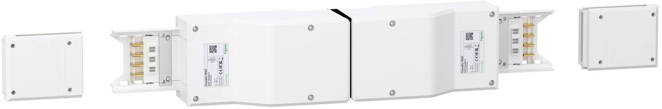 Ein modulares Schnellladungssystem mit mehreren weißen Steckverbindungen und Schutzkappen, geeignet für industrielle Anwendungen.