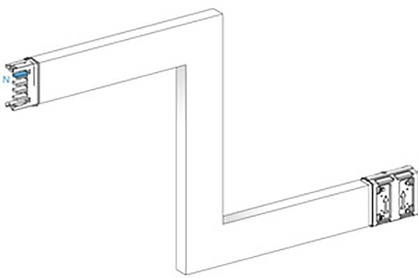 Ein schematisches Diagramm zeigt eine rechtwinklige elektrische Leitung mit Endverbindungen.