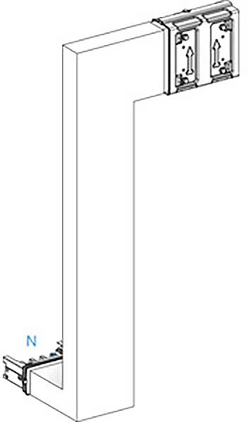 Diagramm einer metallischen Struktur mit zwei Befestigungen; Pfeile zeigen Bewegungsrichtungen an.