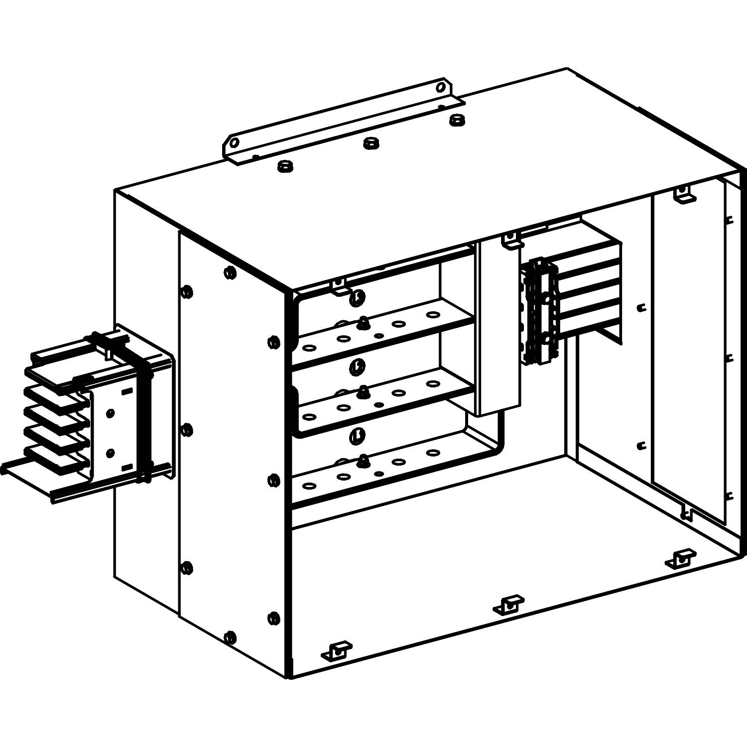 Elektrische Schalttafel mit verschiedenen Einschüben und Anschlussklemmen, die eine strukturierte Organisation der Bauteile ermöglicht.