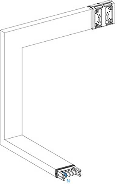 Diagramm einer L-förmigen elektrischen Leitung mit zwei Endanschlüssen oben rechts und blau markierten Anschlüssen am unteren Ende.