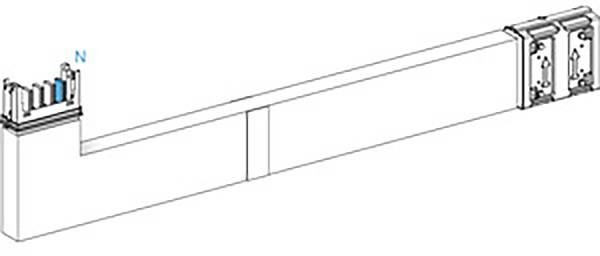 Diagramm zeigt ein L-förmiges elektrisches Busway-System mit zwei Anschlüssen und Beschriftung 'N' für einen der Abschnitte.