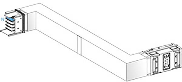 Eine schematische Darstellung eines rechteckigen Lüftungskanals mit Winkelelementen zeigt die Verbindung zwischen zwei Abschnitten.