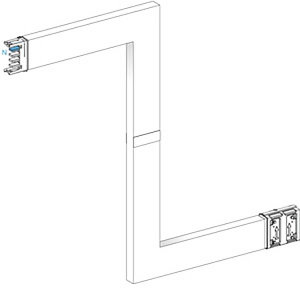 Diagramm eines L-förmigen Kabelkanals mit Steckverbindungen an den Enden, zur elektrischen Verkabelung verwendet.