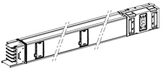 Skizze eines elektrischen Sammelschienensystems mit mehreren Steckplätzen und Isolatoren, zeigt eine rechteckige horizontale Struktur.