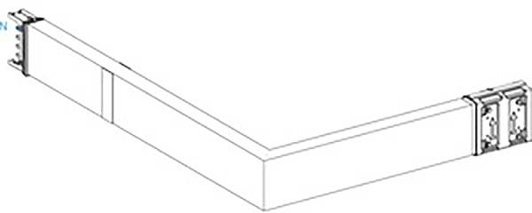 Diagramm eines L-förmigen Metallprofils mit zwei Befestigungen an den Enden, dargestellt in perspektivischer Ansicht.