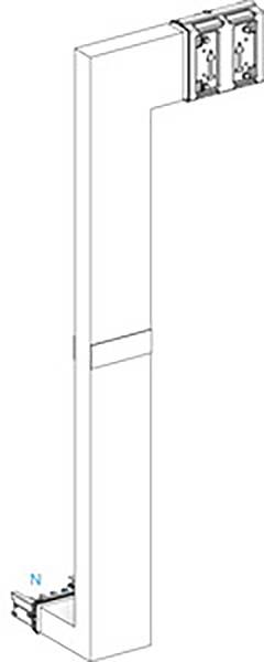 Schema einer rechteckigen Metallstruktur mit Biegungen, ausgestattet mit Halterungen an einer Wand oder Decke, wahrscheinlich für Kabel.