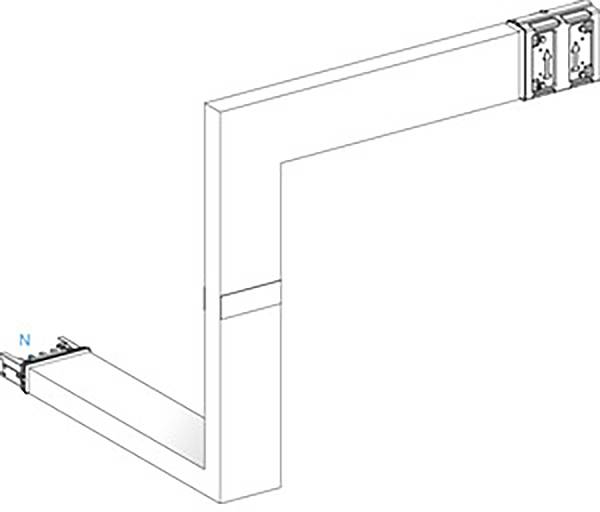 Diagramm eines u-förmigen Leitungssystems mit Verbindungen an den Enden und einem Mittelabschnitt mit zusätzlicher Unterstützung.