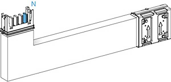 Abbildung eines Stromschienensystems; zeigt Anschlüsse mit einem blauen 'N'-Label, das den Neutralleiter kennzeichnet.