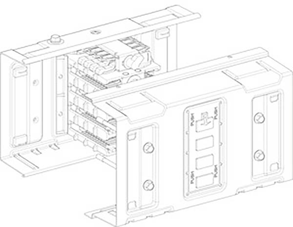 Diagramm eines modularen Steckersystems mit Front- und Rückansicht. Zeigt interne Komponenten und Anschlussmöglichkeiten.