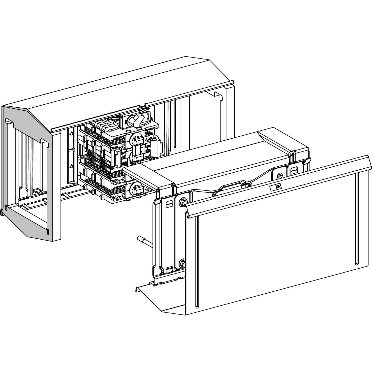Explosionszeichnung eines komplexen Elektronikgehäuses mit mehreren Komponenten und Schaltungen, zeigt das Innenleben des Geräts.