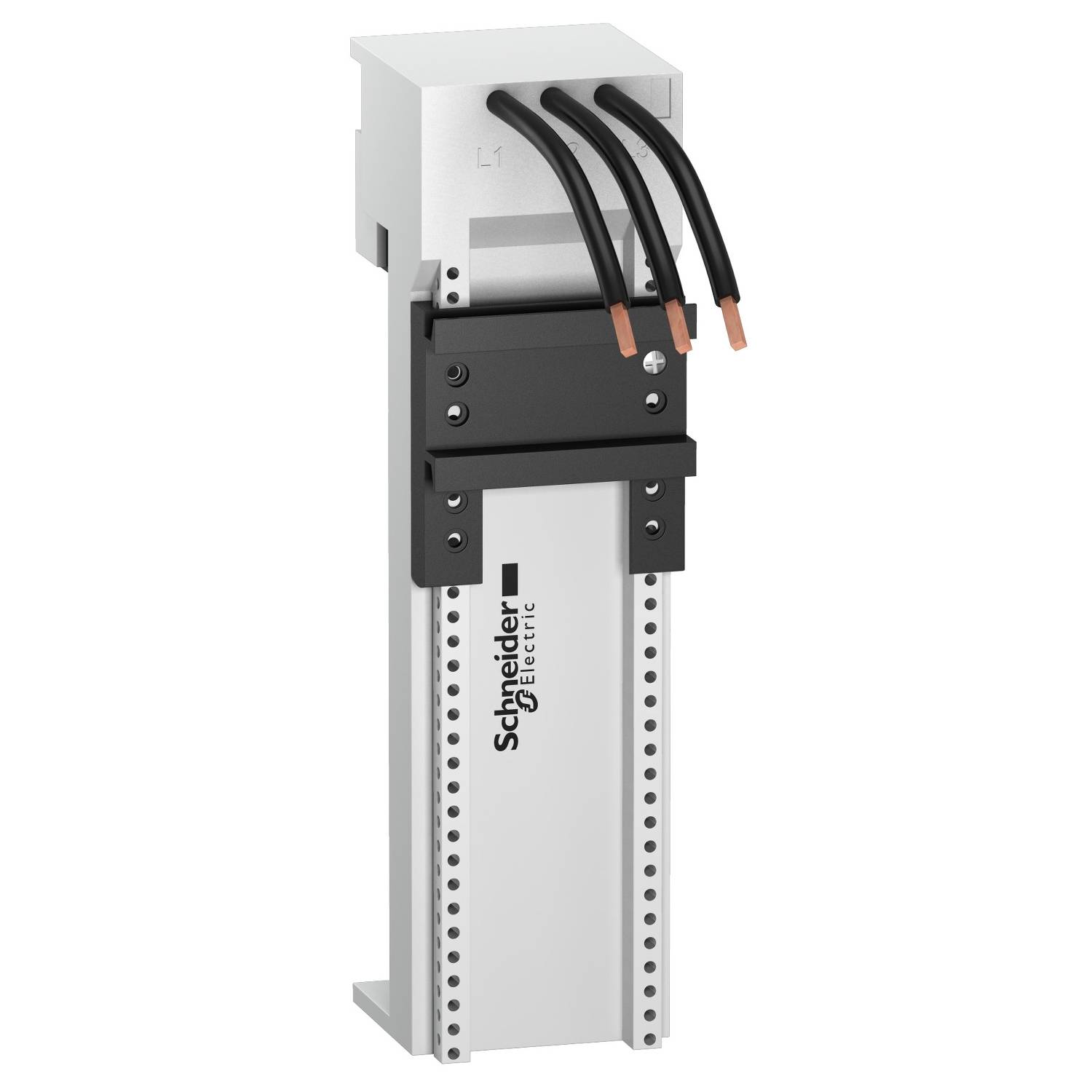 Ein elektrisches Gerät von Schneider Electric mit drei herausführenden Kabeln. Geeignet für industrielle Anwendungen und Energieverteilung.