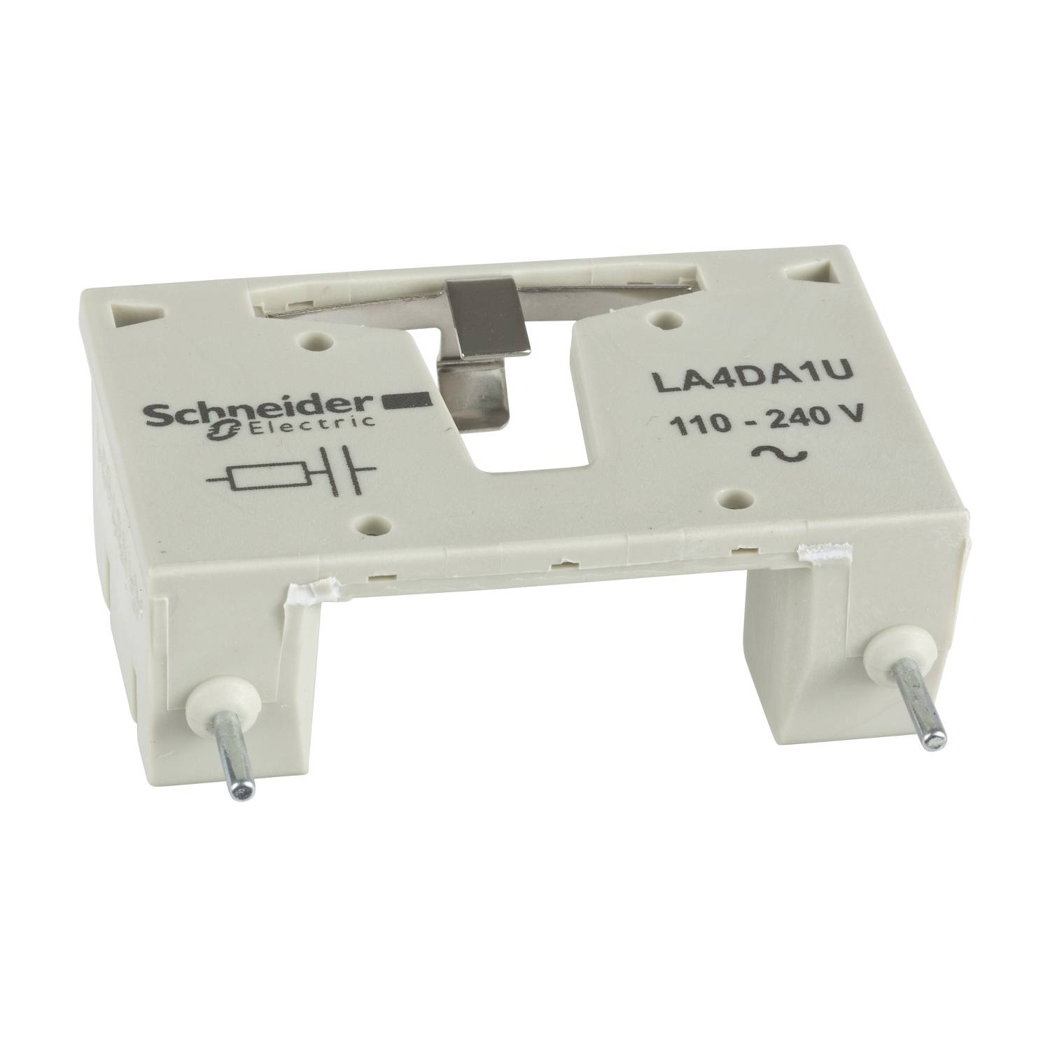 Ein Überwachungsschalter von Schneider Electric mit der Modellnummer LA4DA1U, geeignet für 110-240 V Wechselstrom.