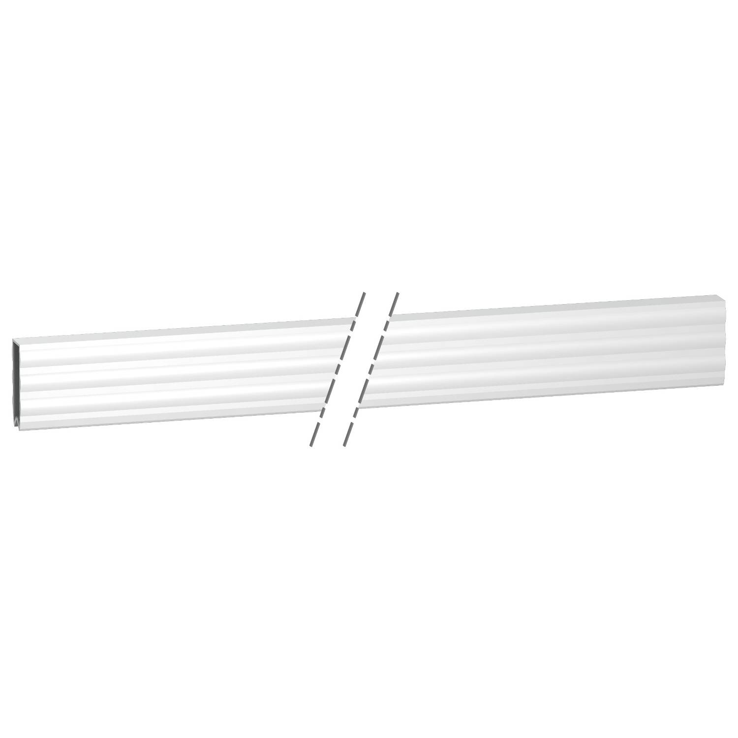 Weiße Metallstange mit diagonaler Unterbrechung in der Mitte.