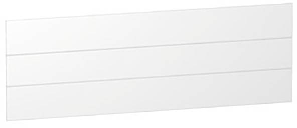 Weiße, rechteckige Wandpaneele mit drei horizontalen Fugen, die eine glatte, moderne Oberfläche bilden.