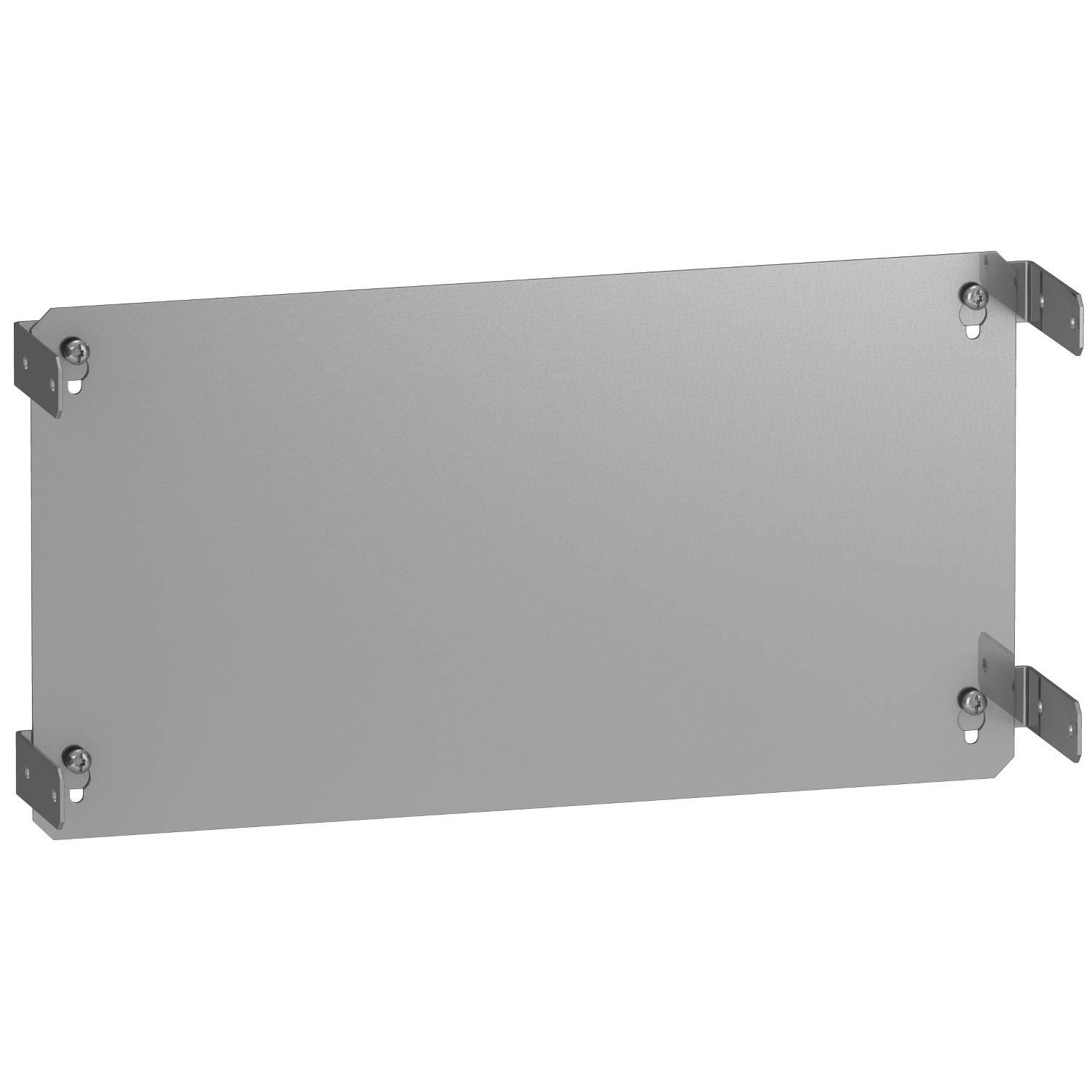 Grau eloxierte Aluminiumplatte mit abgerundeten Ecken, an den vier Ecken befestigt. Geeignet für verschiedene Montageanwendungen.