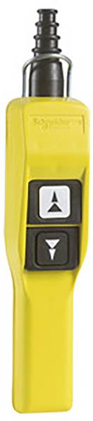 Gelbe Fernbedienung mit zwei schwarzen Tasten für Aufwärts- und Abwärtssteuerung.