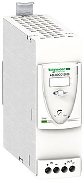 Ein weißes Schaltnetzteil der Marke Schneider Electric mit Beschriftung 'ABL8DCC12030' und Anschlussklemmen auf der Vorderseite.