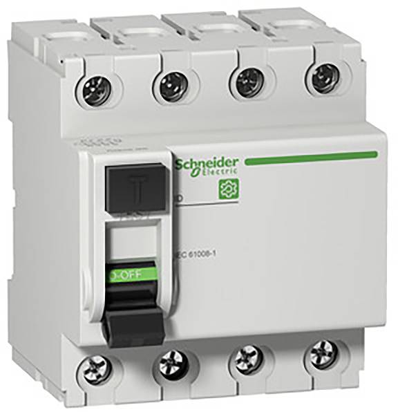 Ein dreipoliger elektrischer Schutzschalter der Marke Schneider Electric, mit Schalter in der 'OFF'-Position, zur Vermeidung von Überlastungen.