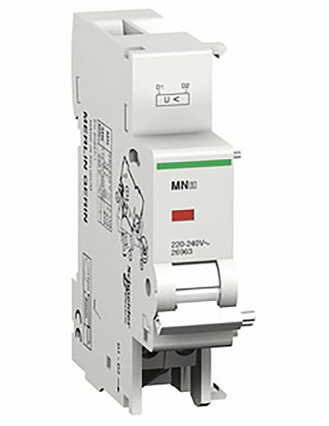 Ein weißer, einpoliger elektrischer Leistungsschalter mit Beschriftung 'MN', Spannung '220-240V' und Stromstärke '20A'.