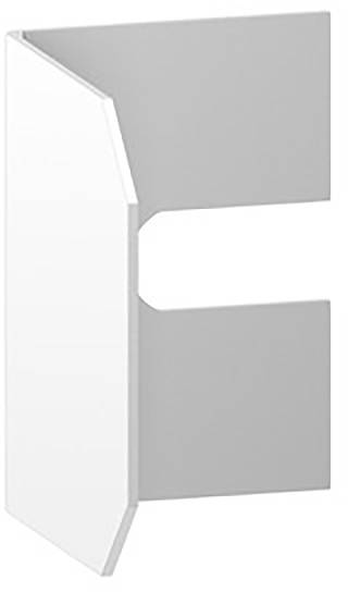Metallisches Bauteil in L-Form, hauptsächlich grau mit weißer Vorderseite. Es scheint als Halterung oder Klemme zu dienen.