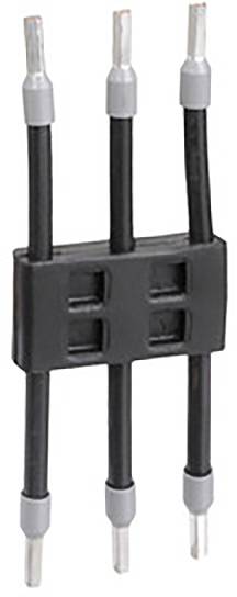 Drei schwarze Kabel mit silbernen Anschlüssen und grauen Isolierungen, verbunden durch einen rechteckigen schwarzen Verbinder.