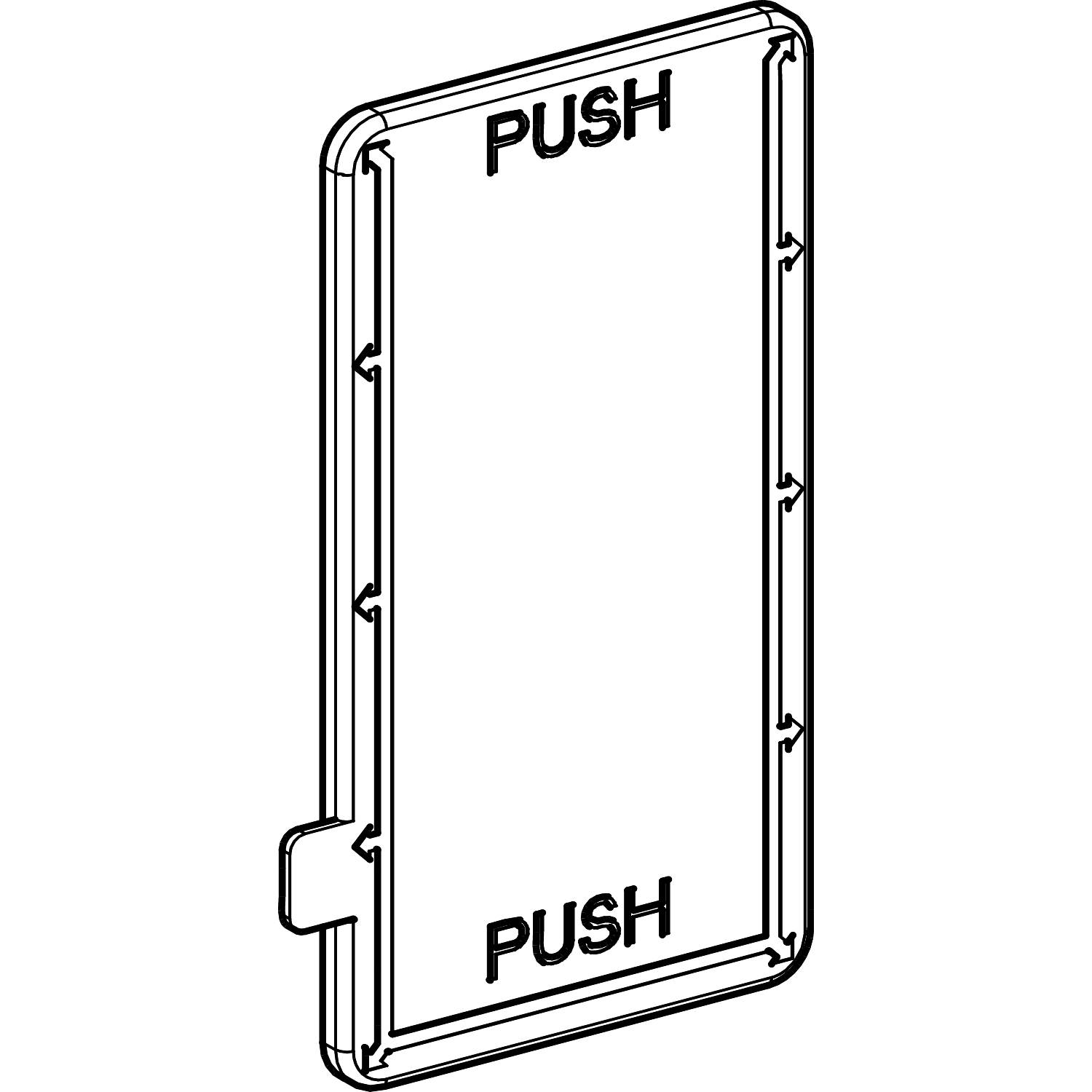 Rechteckiger Push-Schalter mit der Aufschrift 'PUSH' oben und unten, umgeben von einem Rahmen.